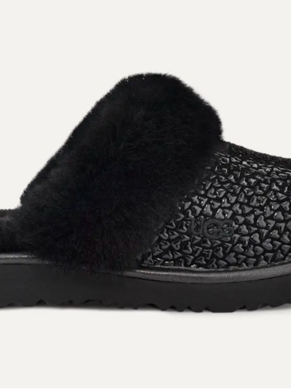 UGG Cozy II Gel Hearts Black Shearling Slippers Kids Size 1